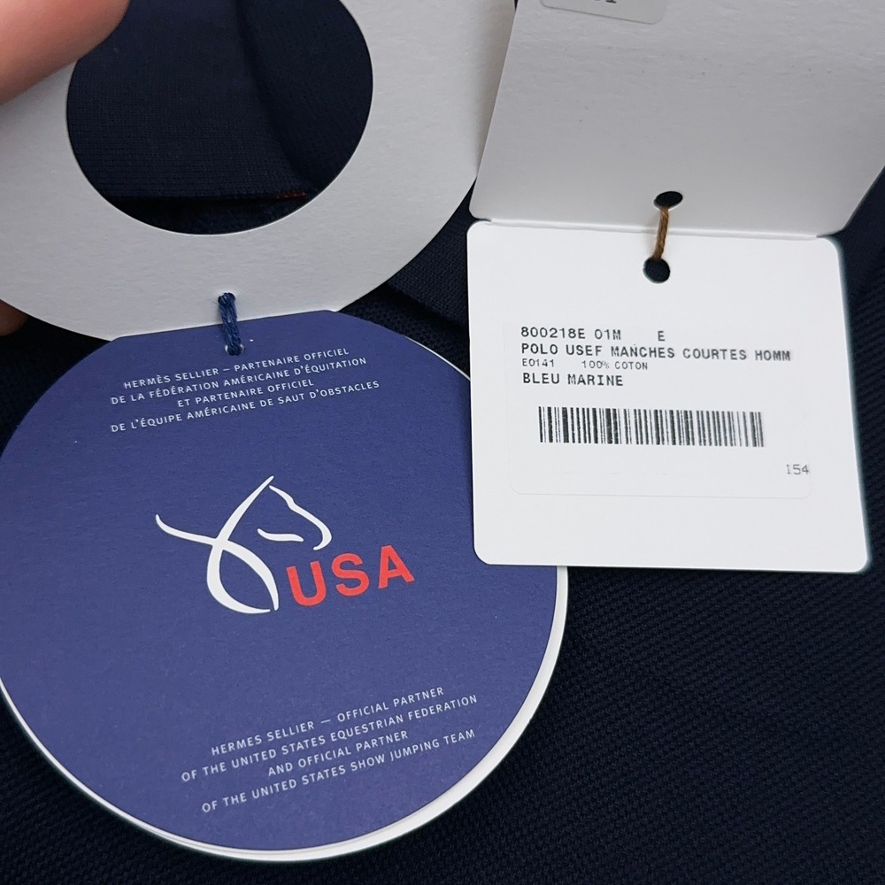NEW Hermes Sellier Polo Shirt Men's Medium Navy Blue USEF Equestrian USA Team - Picture 3 of 11